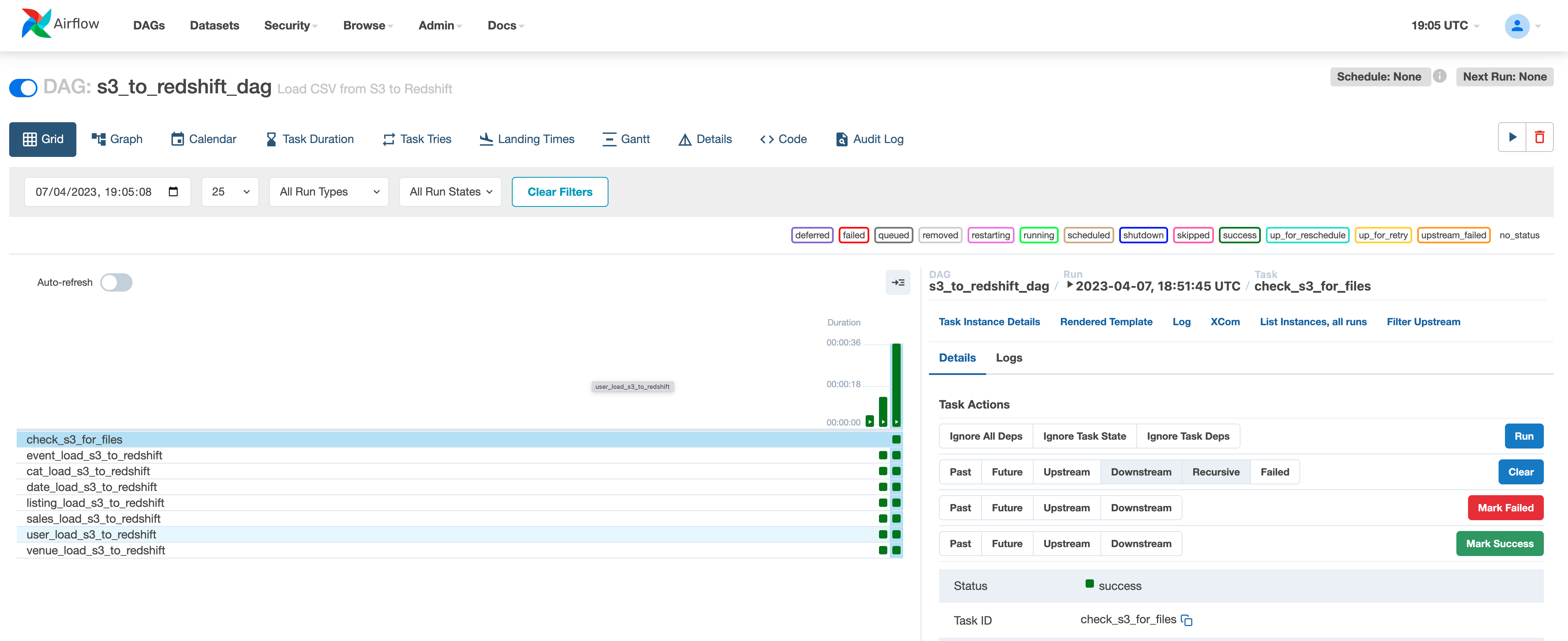 screenshot of redshift data import