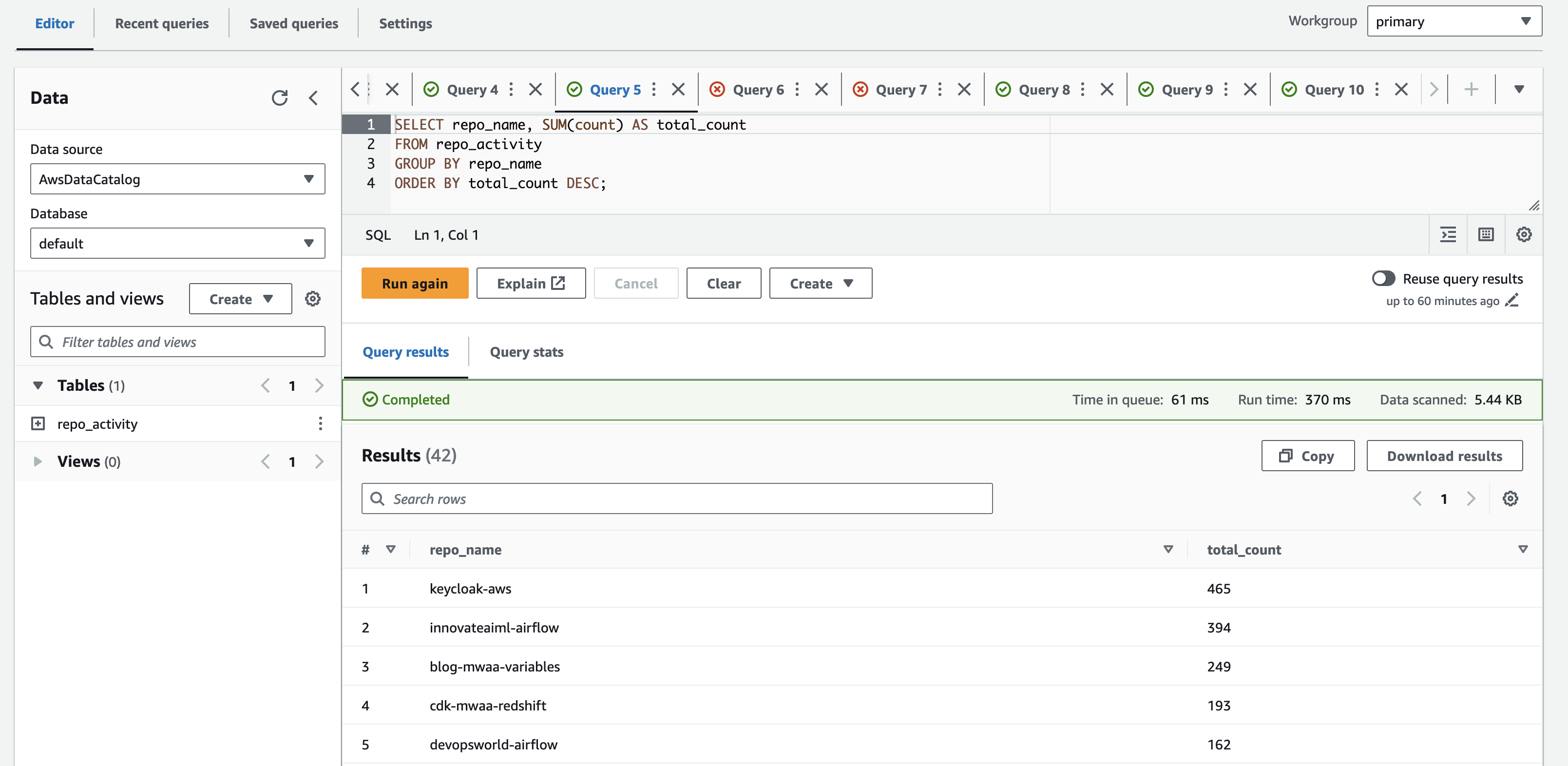 updated query output from a different query